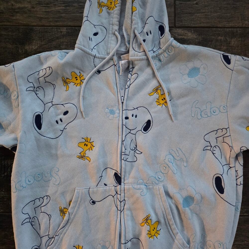 Snoopy & Woodstock Peanuts Blue and Yellow Women's Zip Up Hoodie Jacket